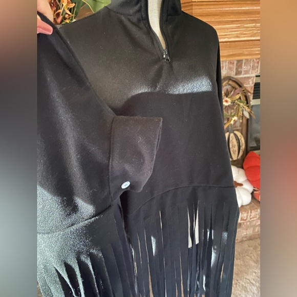 Black Fringed Poncho with Armholes - Picture 3 of 8